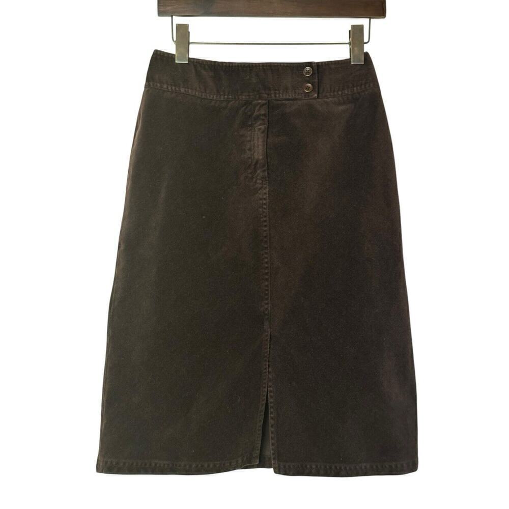 Harold’s Corduroy Skirt Chocolate Brown Size 4 Stretchy Front Slit TINY FLAW